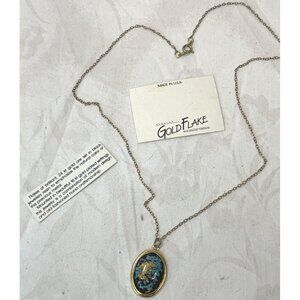 1970s Genuine 24k Gold Flake-Turquoise Pendant With 18k GP Setting